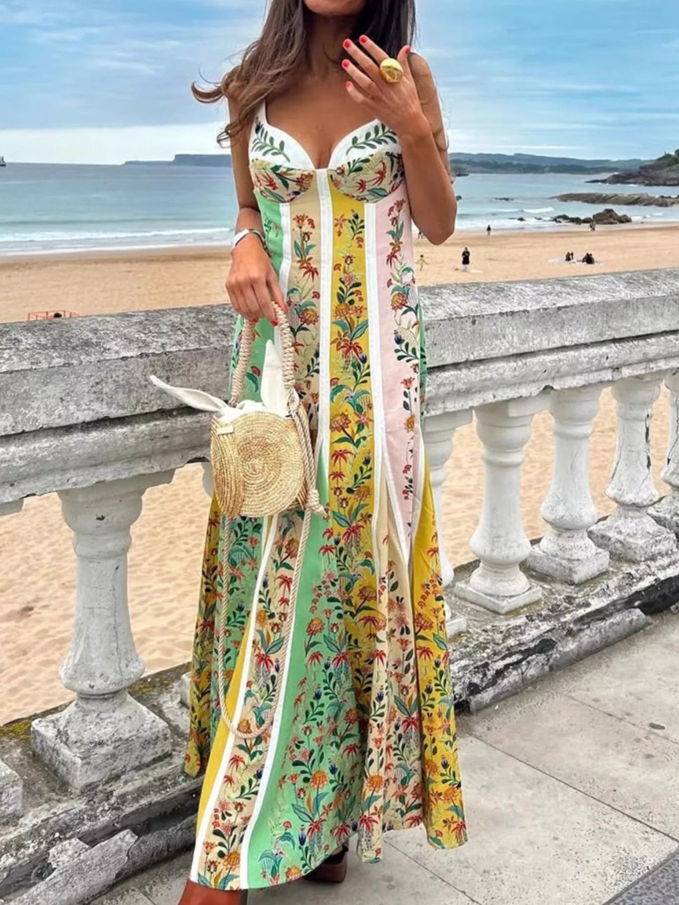 sweetheart neck maxi dress Floral Sweetheart Neck Maxi Dress | Cotton Blend