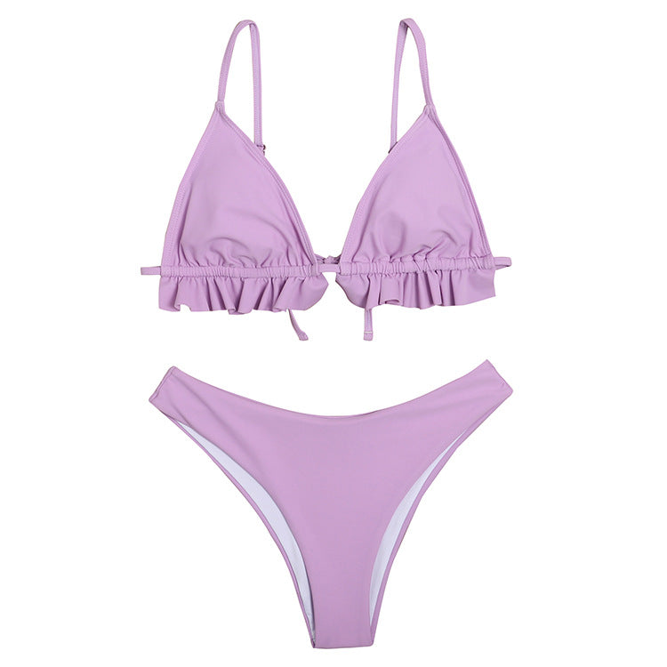 Ruffled Split Backless Bikini Swimsuit