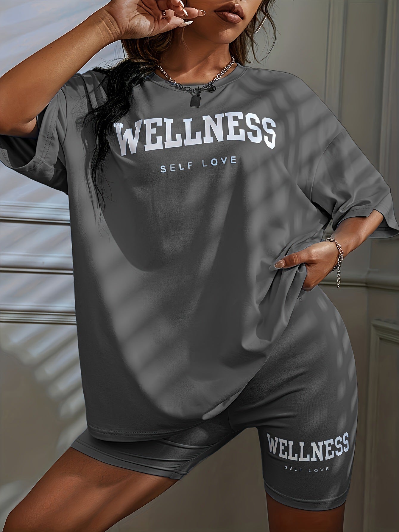 Loose Sport Letters Printed Shorts Set - 2 Piece