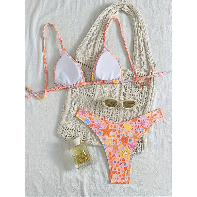Tropical Starfish Print Halter Bikini Set