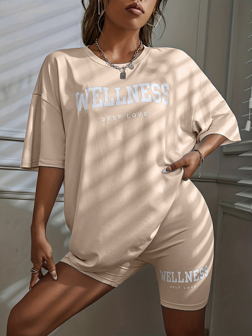 Loose Sport Letters Printed Shorts Set - 2 Piece