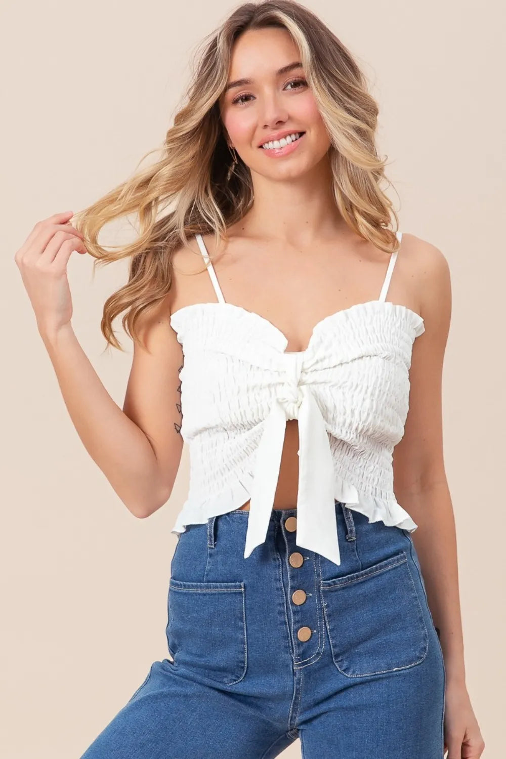 Cami Rzz BiBi Ruffled Smocked Ribbon Detail Cami – Rizz Fit Clothing LLC