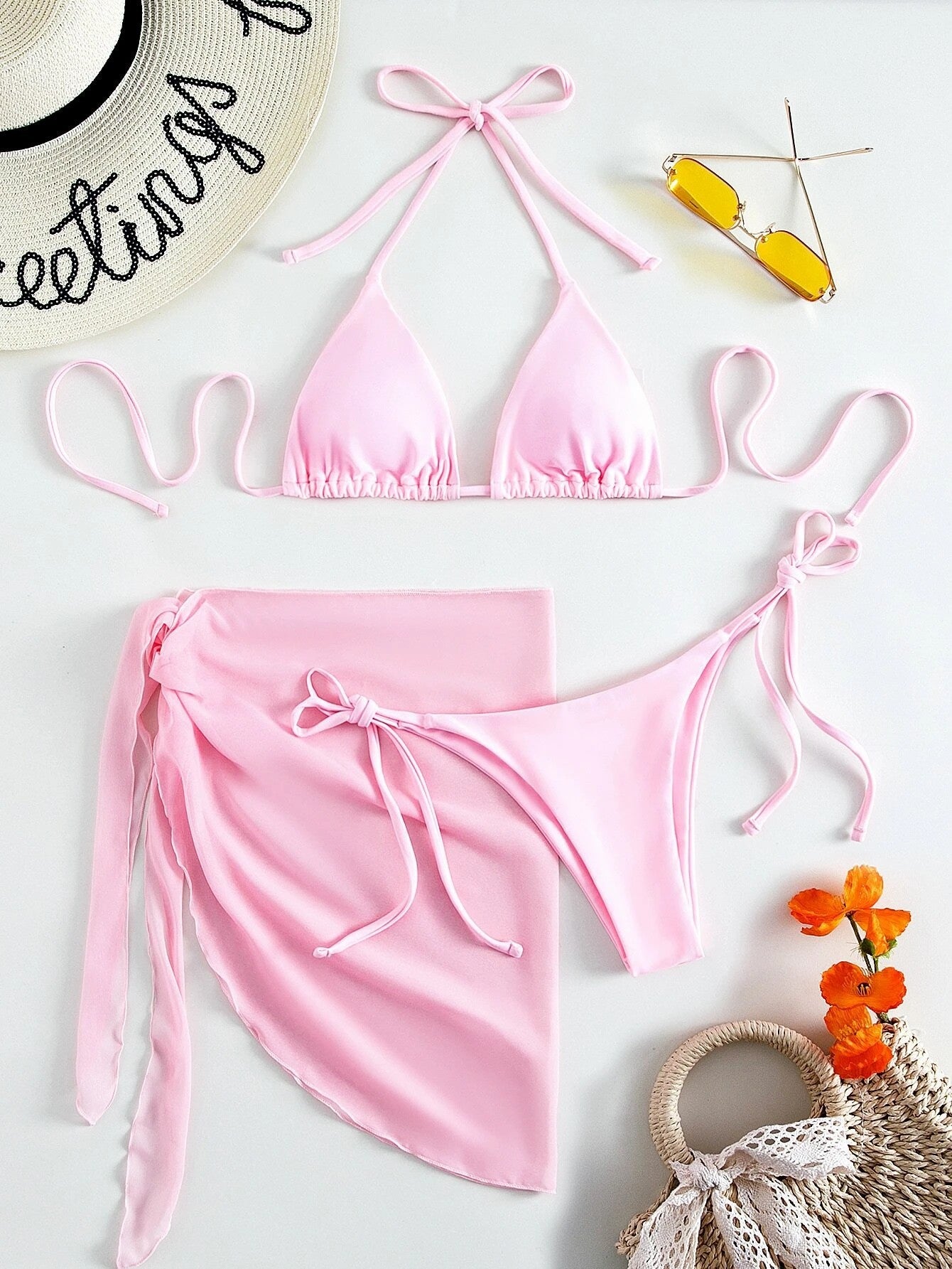 Mesh Detail Bikini - 3 Piece Swimsuit Set