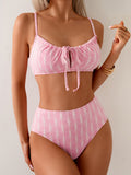 Women's Solid Color Thin Belt Bikini Set