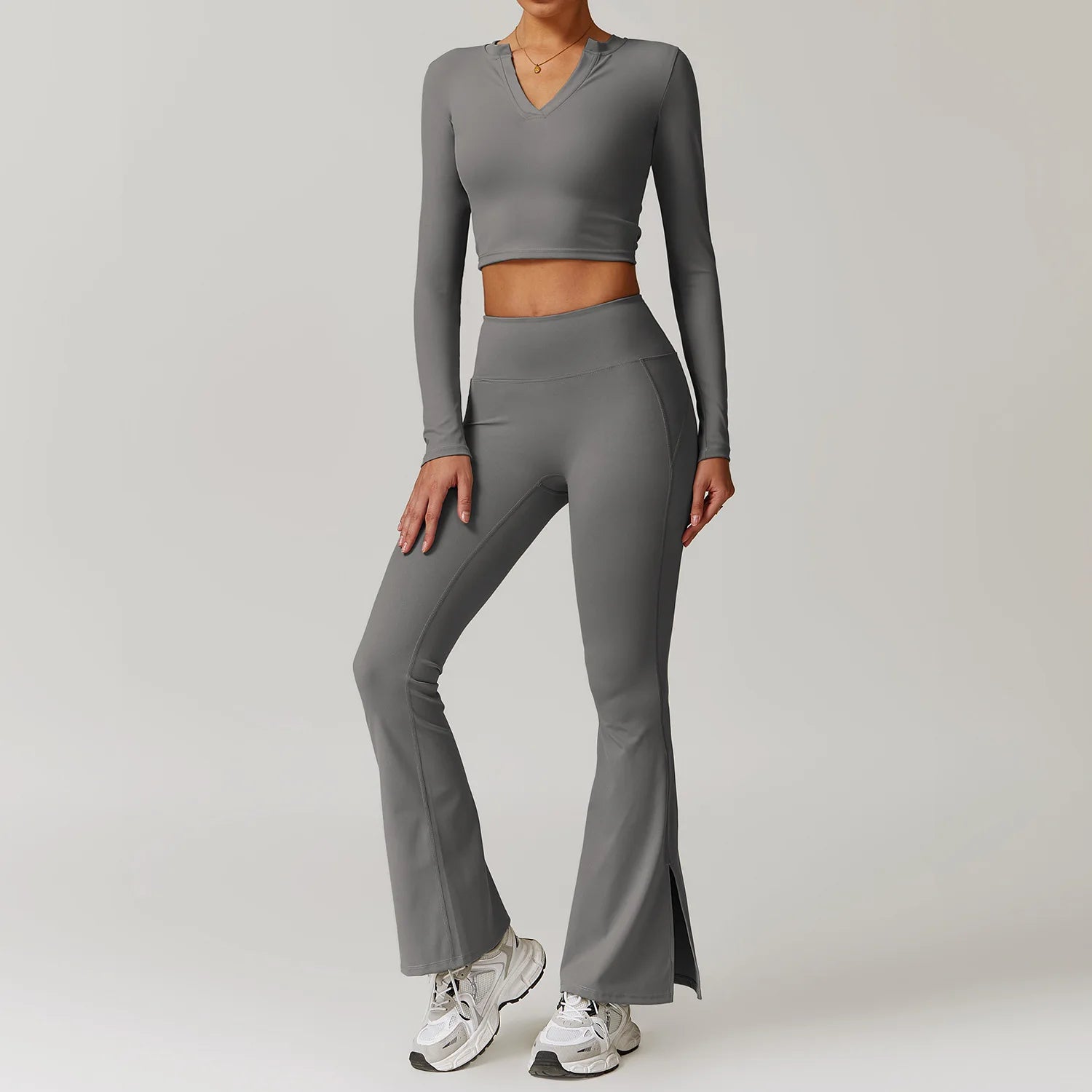 V-Neck Crop Top & Flared Pants Set