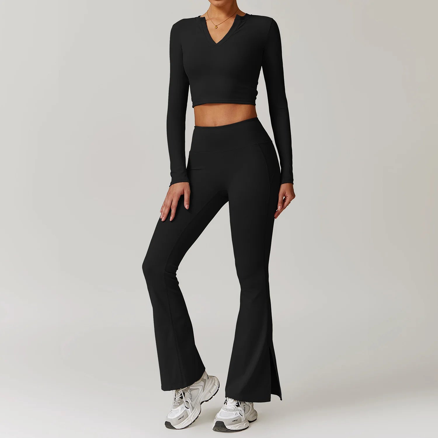 V-Neck Crop Top & Flared Pants Set