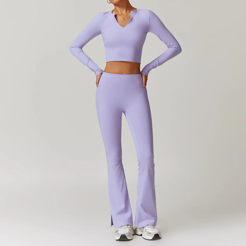 V-Neck Crop Top & Flared Pants Set