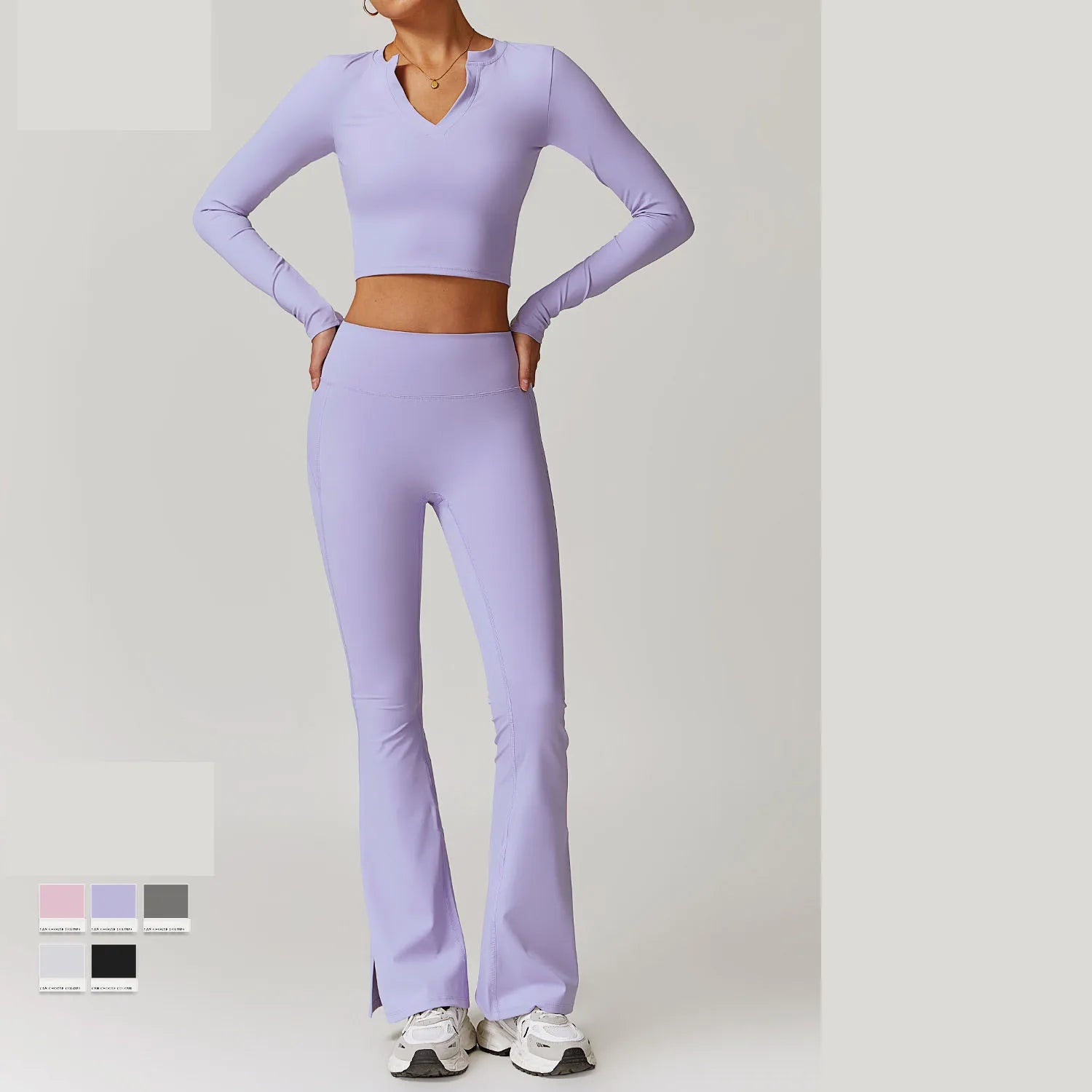 V-Neck Crop Top & Flared Pants Set