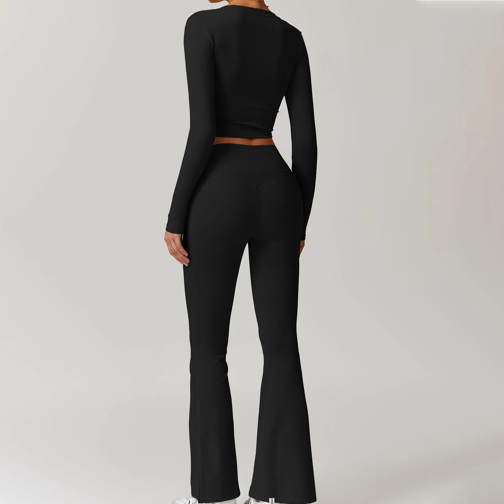 V-Neck Crop Top & Flared Pants Set