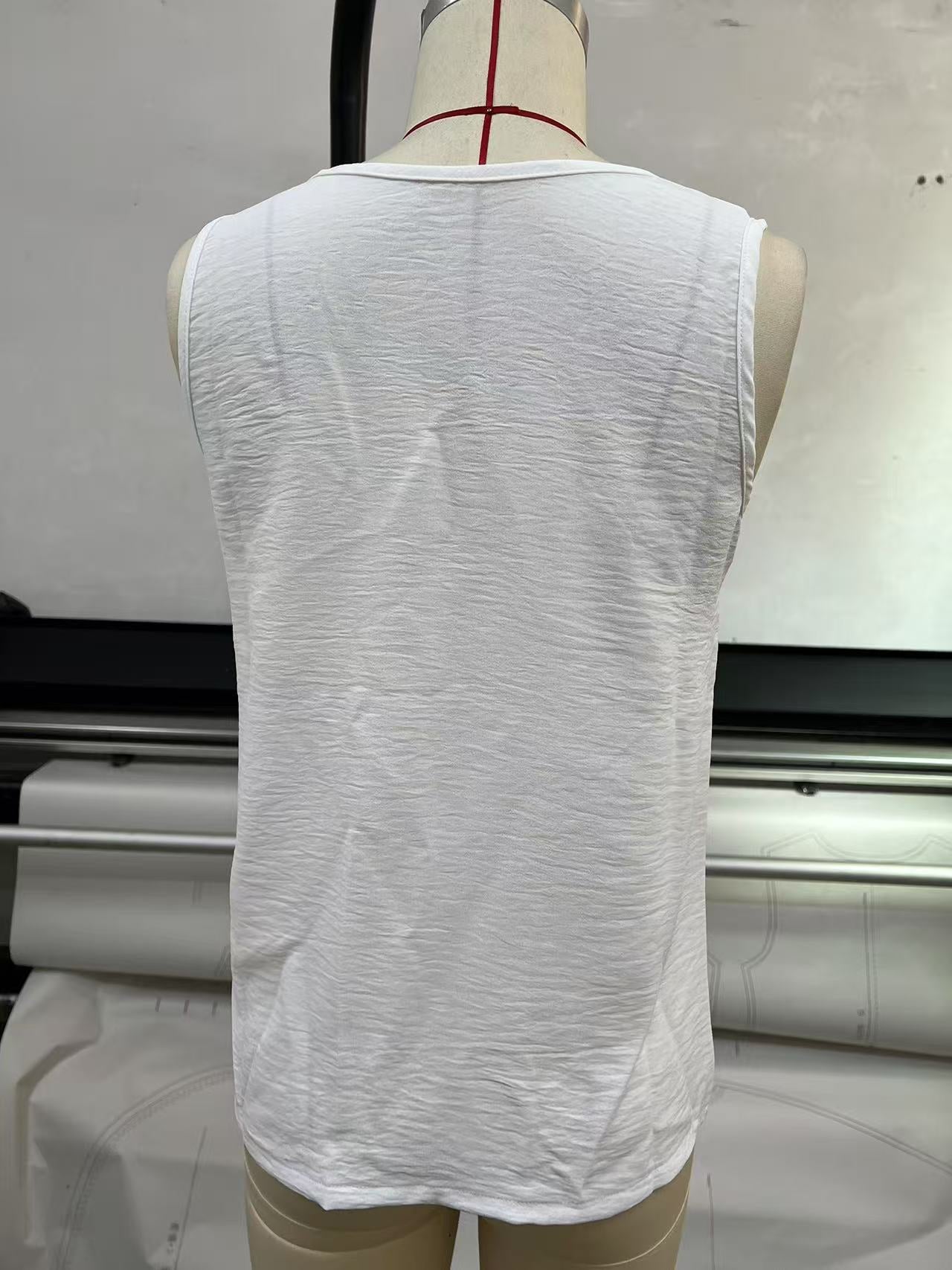 2025 Cross-Border New Women's Clothing Casual Slant Collar Sleeveless Regular Pullover Multi-Color Women's Tops T-Shirt