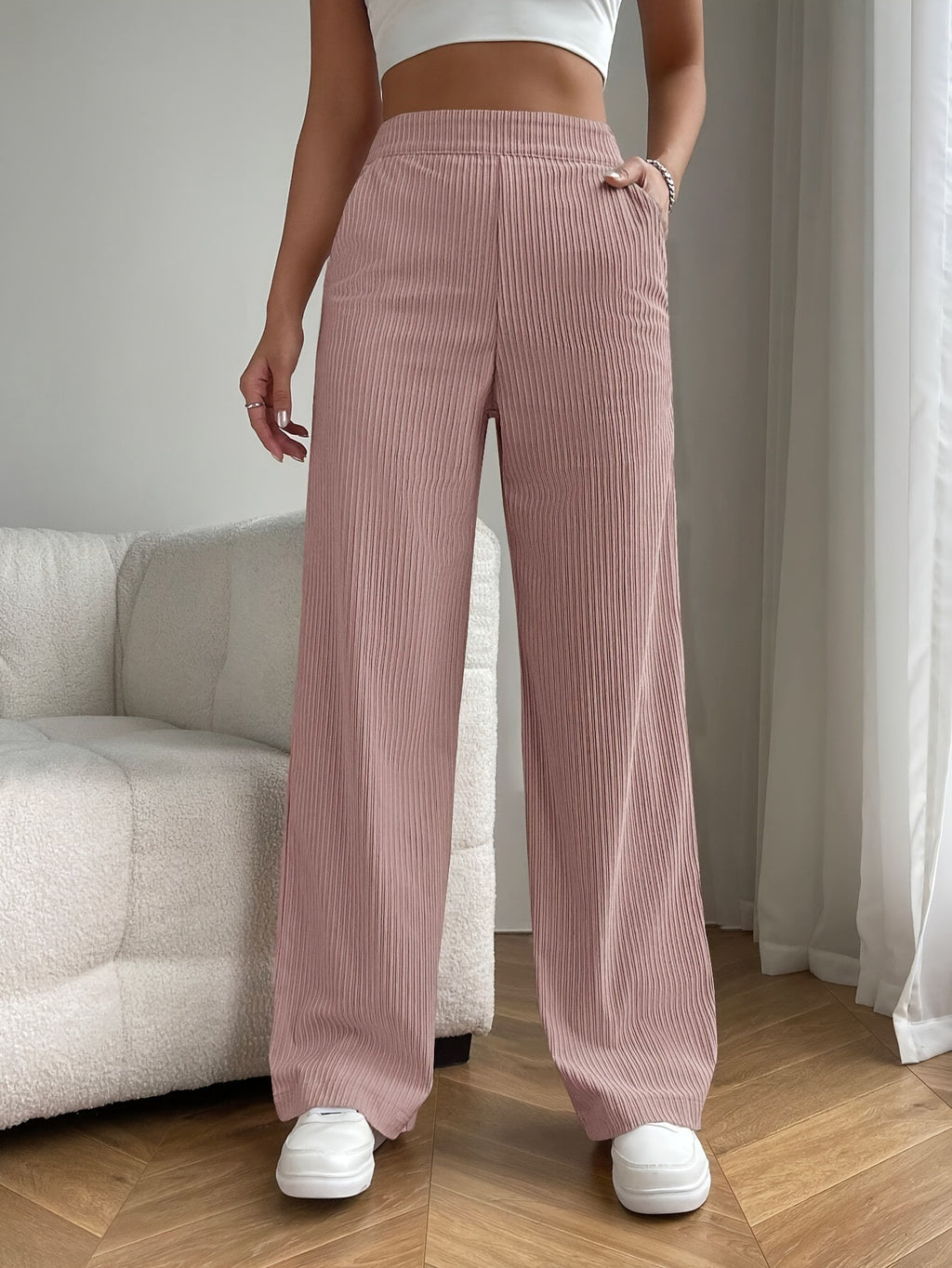 New Women's Trousers Cross-border Spring and Autumn High Waist Loose Wide Leg Pants Drain All-match Casual Straight Pants