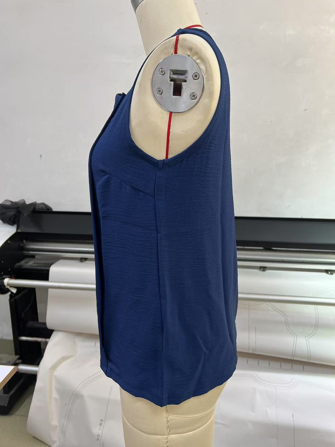 2025 Cross-Border New Women's Clothing Casual Slant Collar Sleeveless Regular Pullover Multi-Color Women's Tops T-Shirt