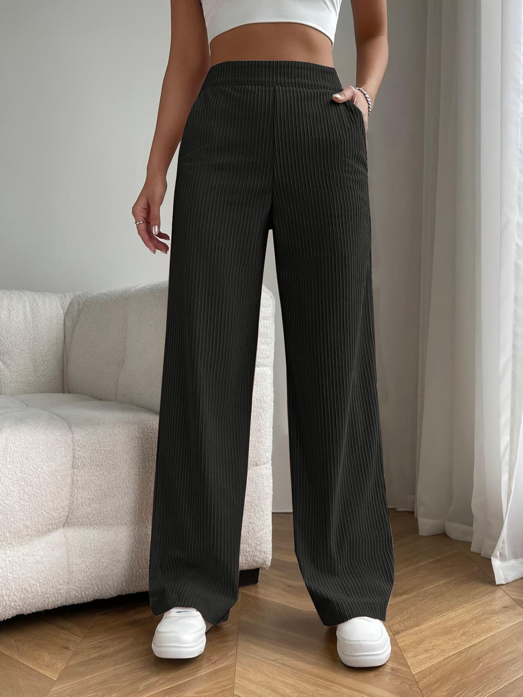 New Women's Trousers Cross-border Spring and Autumn High Waist Loose Wide Leg Pants Drain All-match Casual Straight Pants