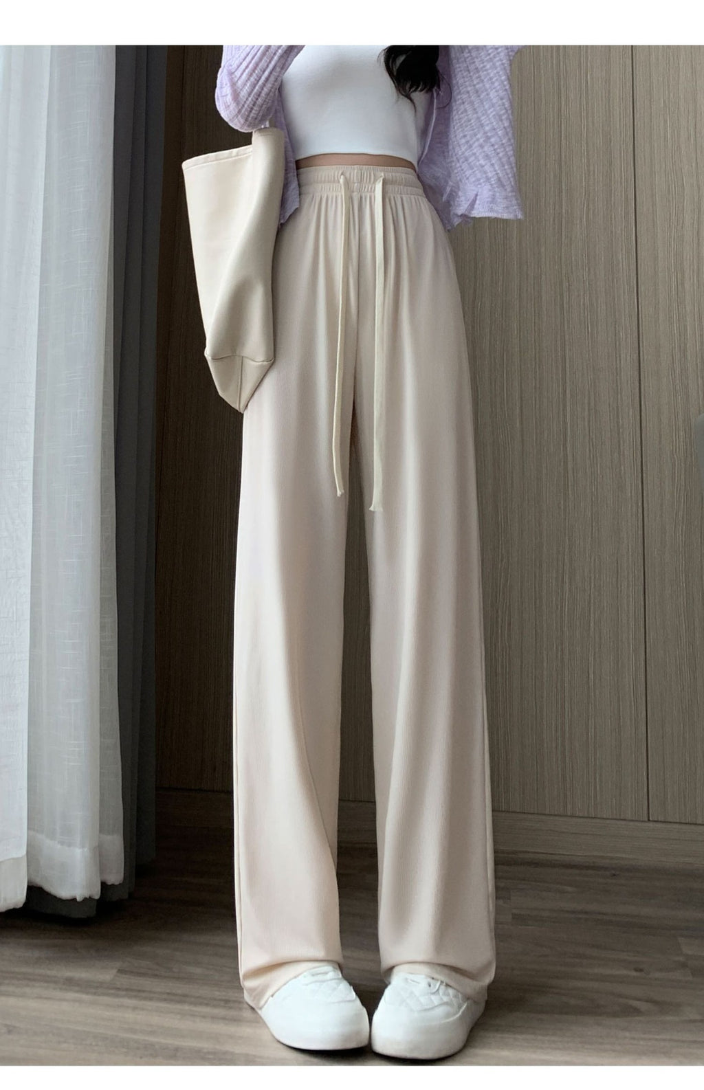 Ice Silk Wide-Leg Pants Women's Summer Thin 2024 New Casual High Waist Dosing Loose Summer Straight Cool Pants