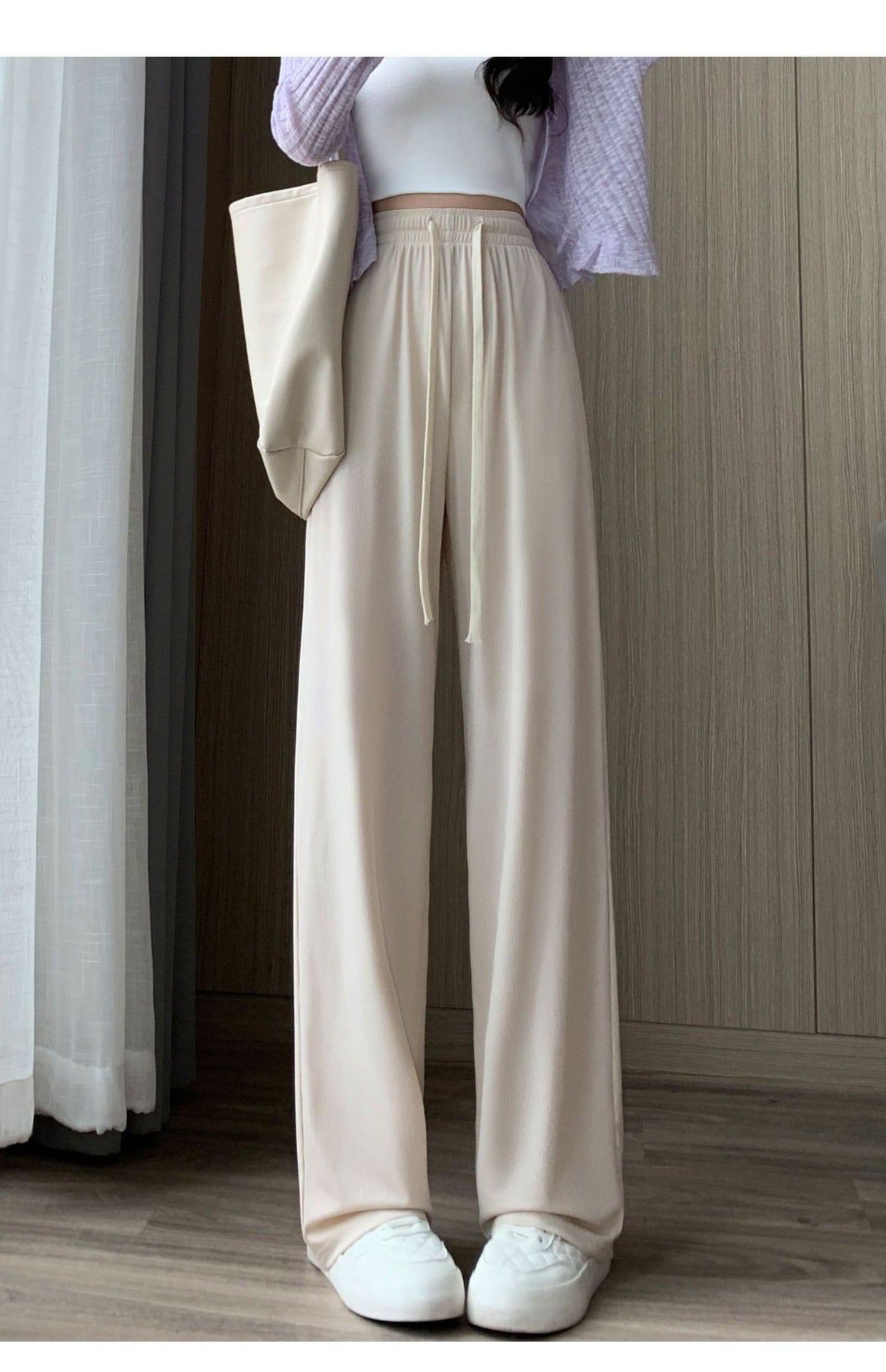 Ice Silk Wide-Leg Pants Women's Summer Thin 2024 New Casual High Waist Dosing Loose Summer Straight Cool Pants