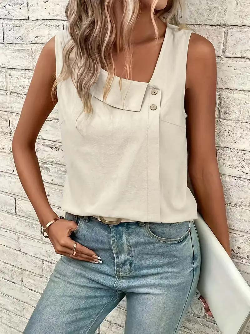 2025 Cross-Border New Women's Clothing Casual Slant Collar Sleeveless Regular Pullover Multi-Color Women's Tops T-Shirt