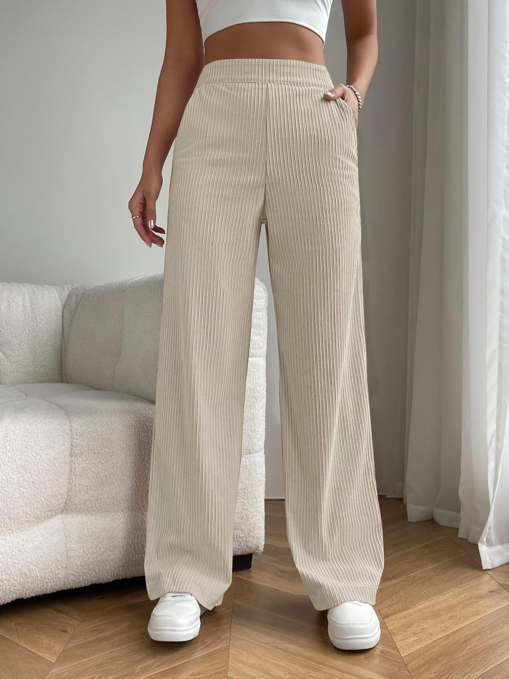New Women's Trousers Cross-border Spring and Autumn High Waist Loose Wide Leg Pants Drain All-match Casual Straight Pants