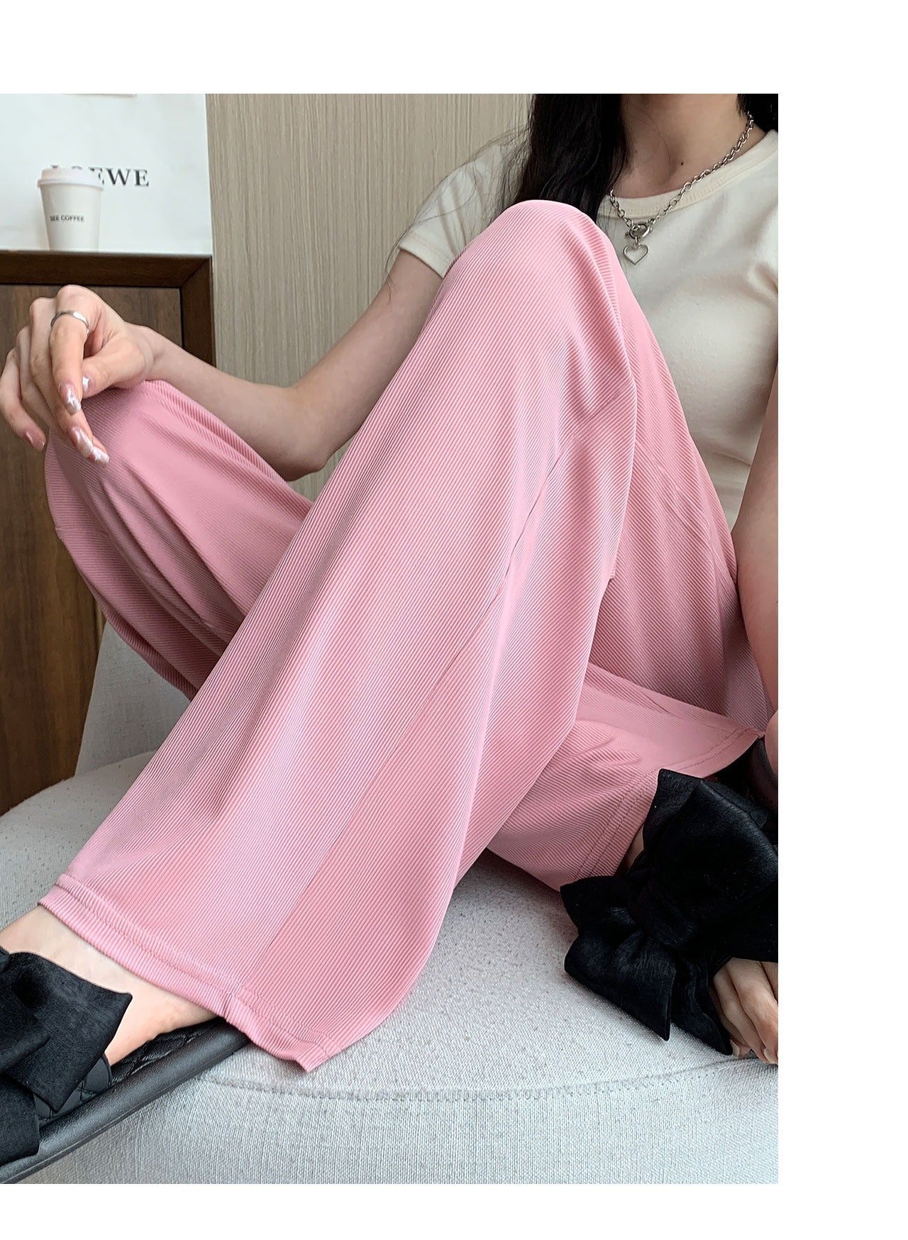 Ice Silk Wide-Leg Pants Women's Summer Thin 2024 New Casual High Waist Dosing Loose Summer Straight Cool Pants