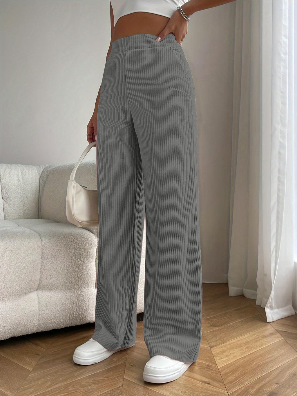 New Women's Trousers Cross-border Spring and Autumn High Waist Loose Wide Leg Pants Drain All-match Casual Straight Pants