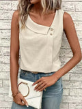 2025 Cross-Border New Women's Clothing Casual Slant Collar Sleeveless Regular Pullover Multi-Color Women's Tops T-Shirt