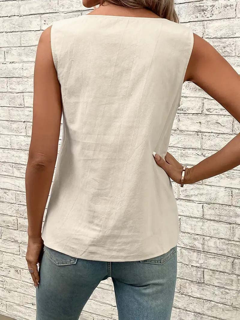 2025 Cross-Border New Women's Clothing Casual Slant Collar Sleeveless Regular Pullover Multi-Color Women's Tops T-Shirt