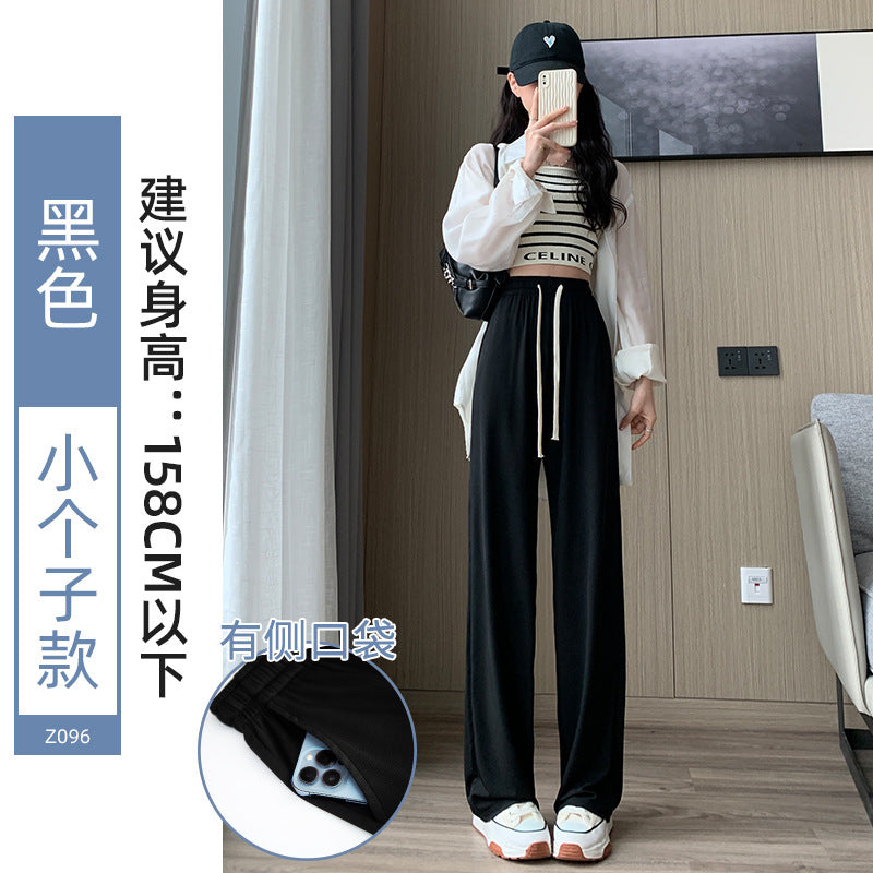 Ice Silk Wide-Leg Pants Women's Summer Thin 2024 New Casual High Waist Dosing Loose Summer Straight Cool Pants