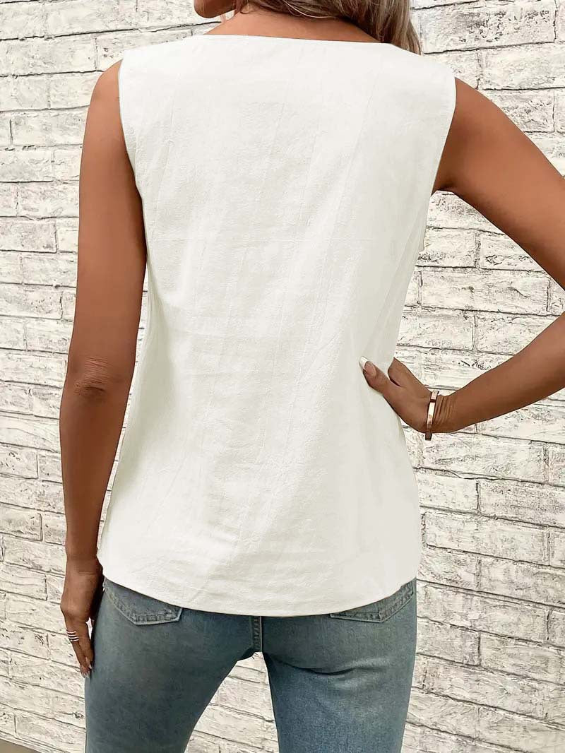 2025 Cross-Border New Women's Clothing Casual Slant Collar Sleeveless Regular Pullover Multi-Color Women's Tops T-Shirt