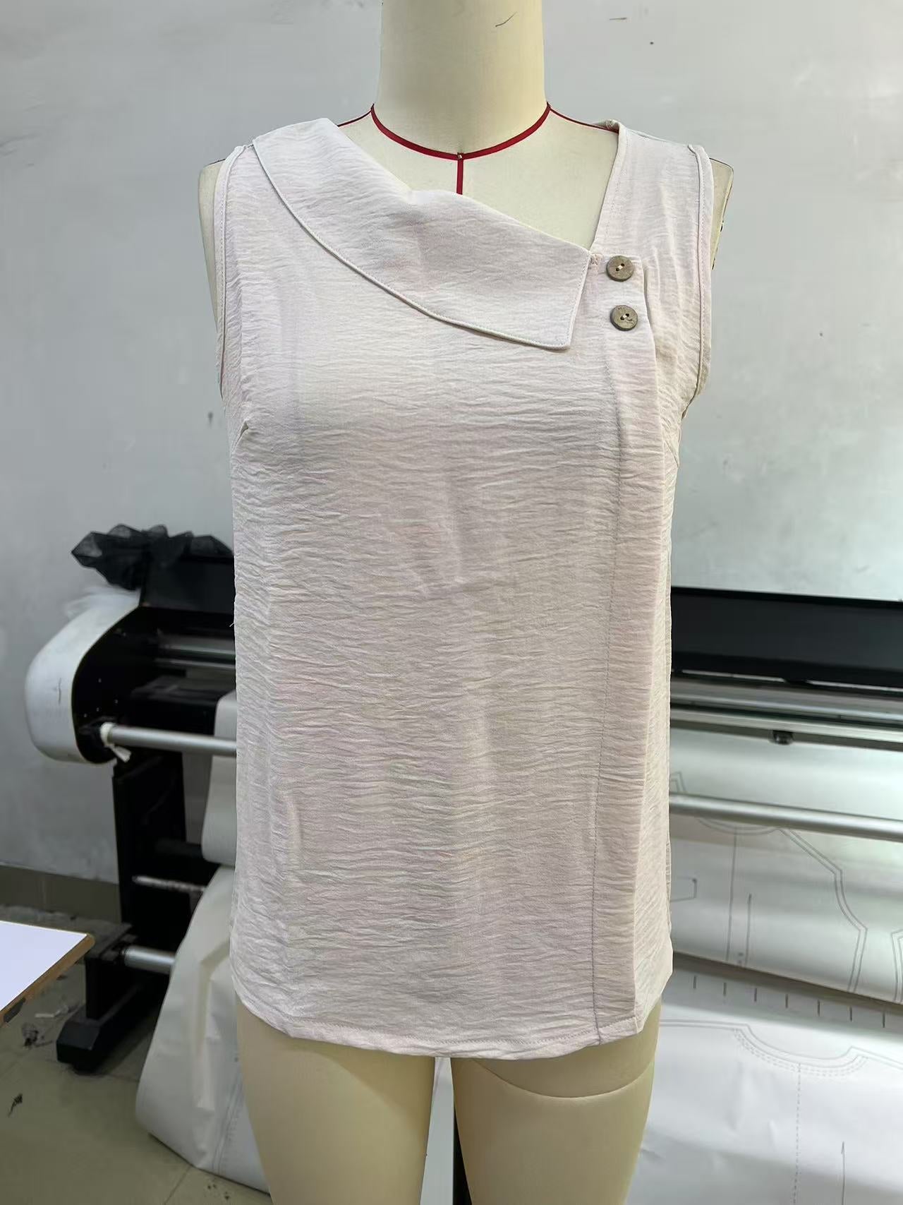 2025 Cross-Border New Women's Clothing Casual Slant Collar Sleeveless Regular Pullover Multi-Color Women's Tops T-Shirt