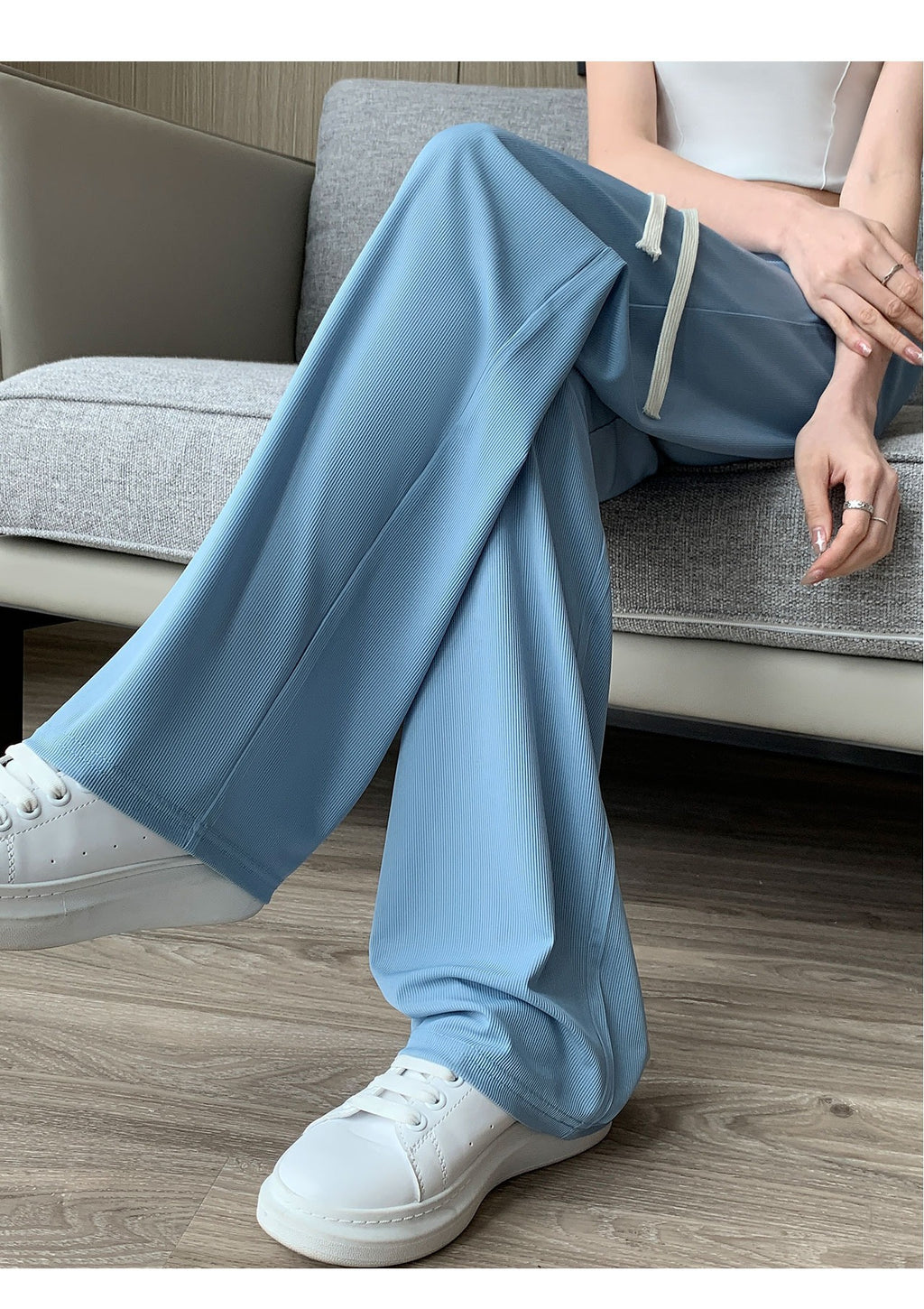 Ice Silk Wide-Leg Pants Women's Summer Thin 2024 New Casual High Waist Dosing Loose Summer Straight Cool Pants
