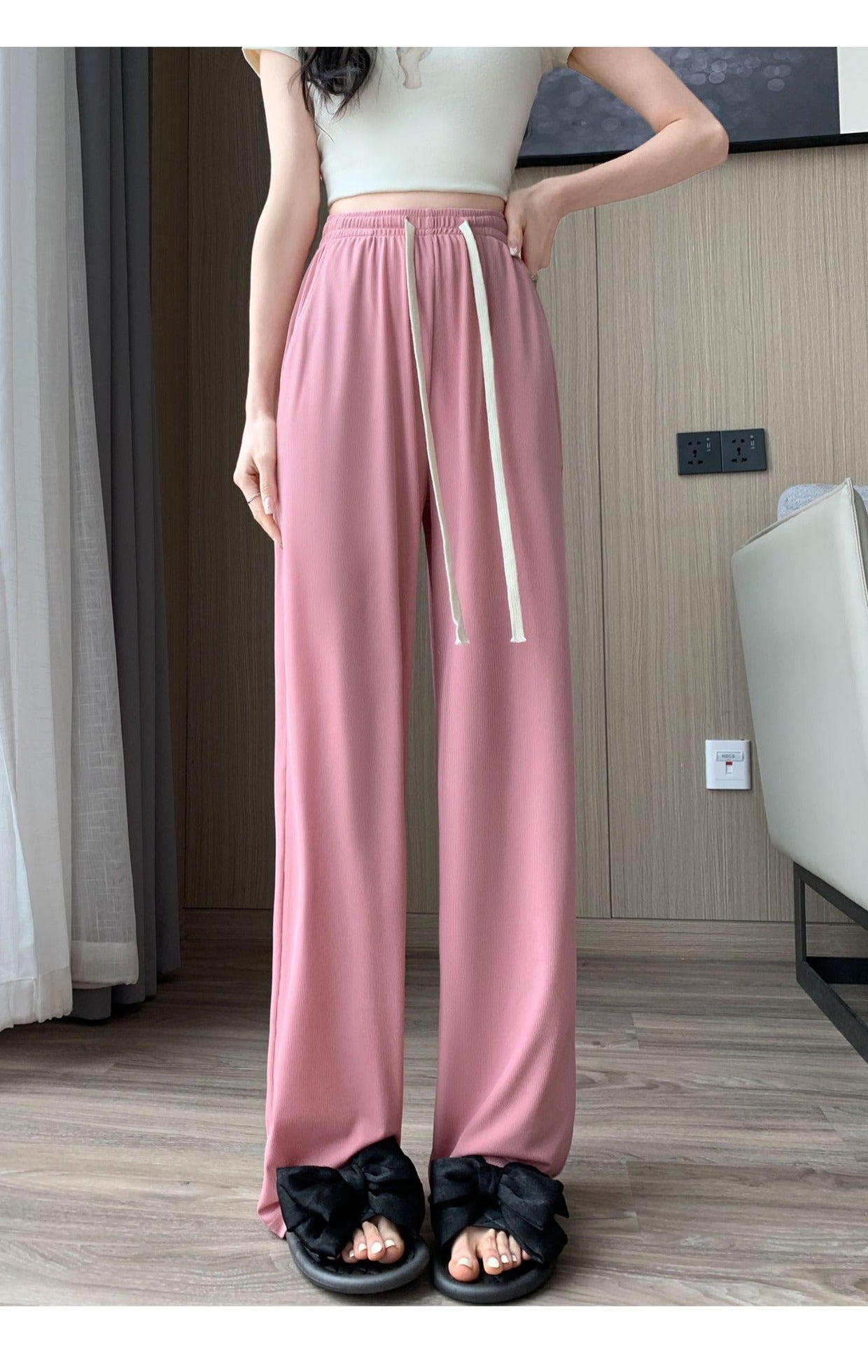Ice Silk Wide-Leg Pants Women's Summer Thin 2024 New Casual High Waist Dosing Loose Summer Straight Cool Pants
