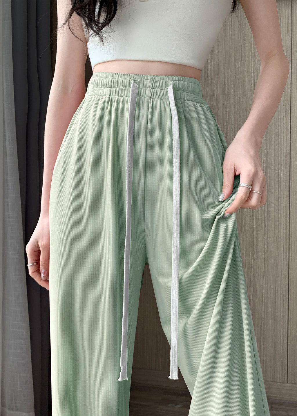 Ice Silk Wide-Leg Pants Women's Summer Thin 2024 New Casual High Waist Dosing Loose Summer Straight Cool Pants