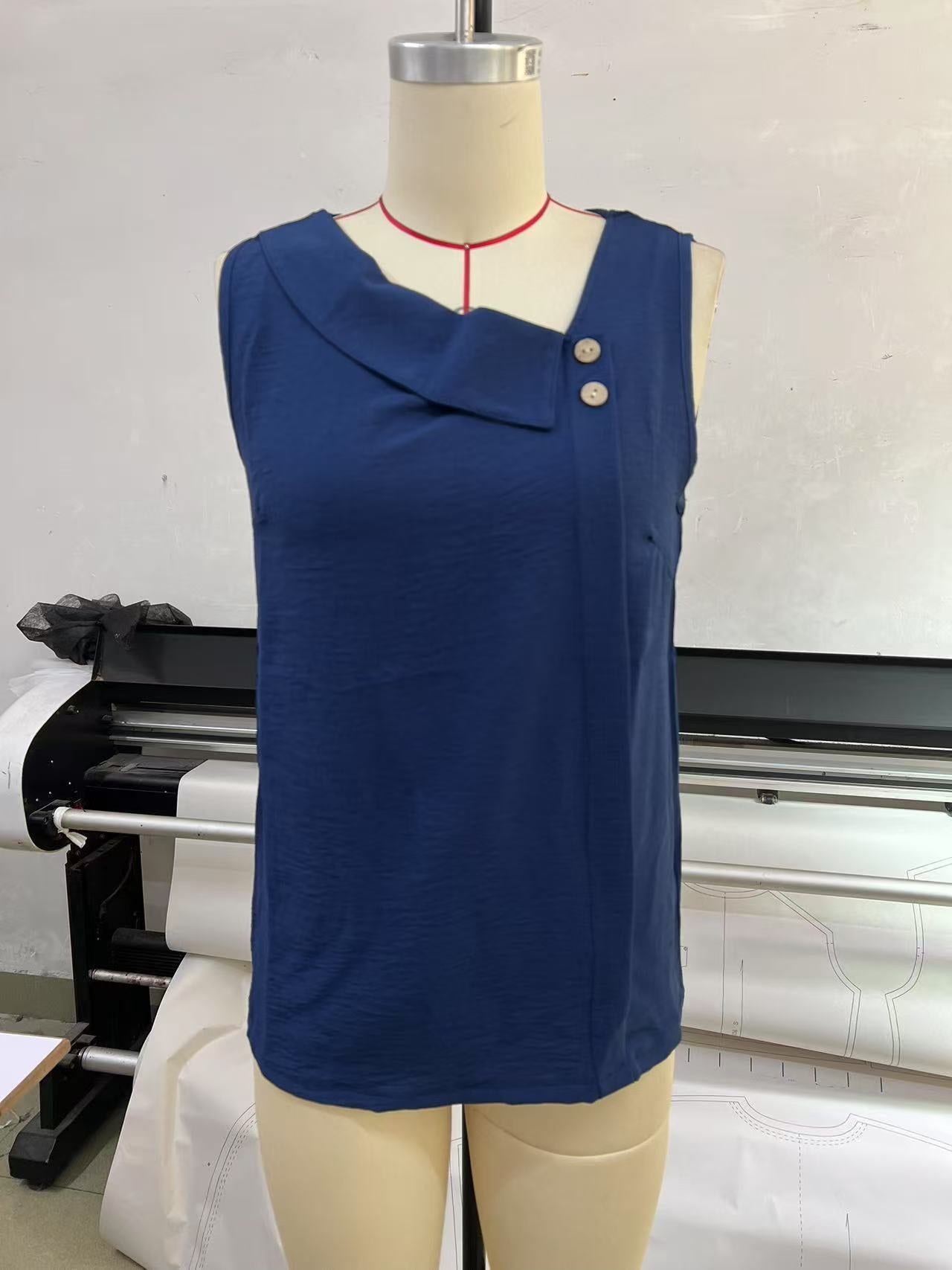 2025 Cross-Border New Women's Clothing Casual Slant Collar Sleeveless Regular Pullover Multi-Color Women's Tops T-Shirt