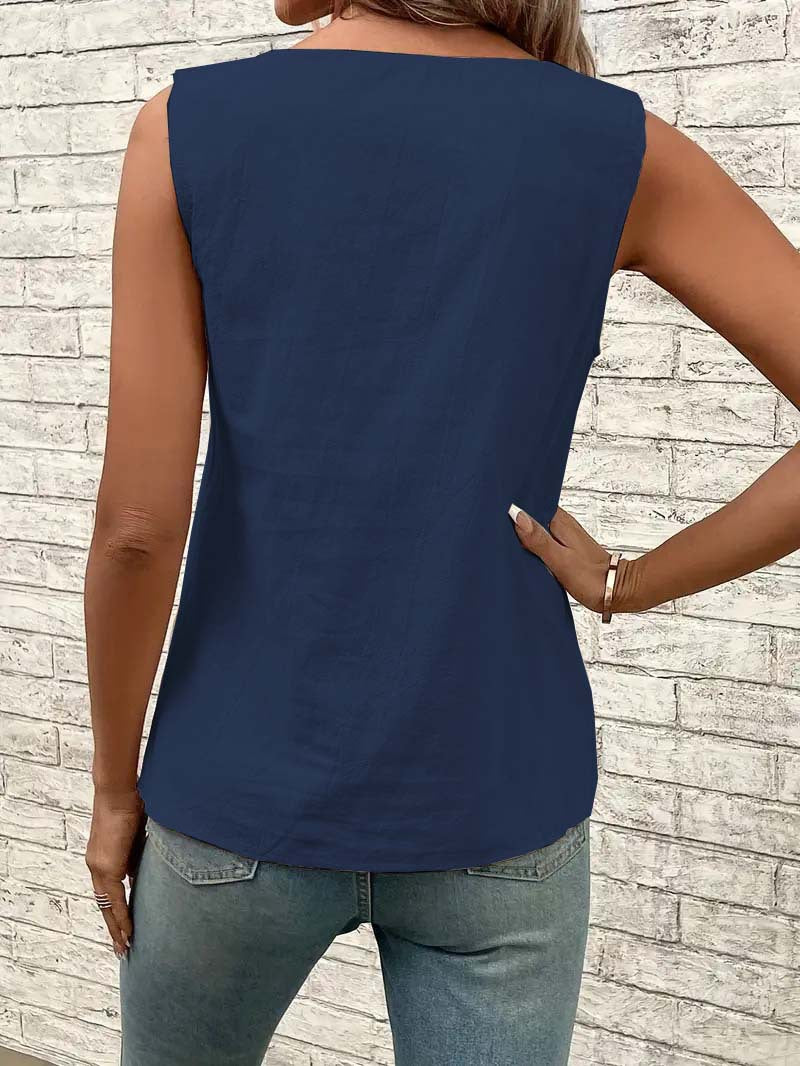 2025 Cross-Border New Women's Clothing Casual Slant Collar Sleeveless Regular Pullover Multi-Color Women's Tops T-Shirt