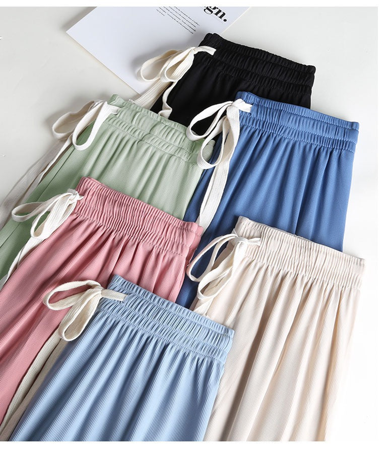 Ice Silk Wide-Leg Pants Women's Summer Thin 2024 New Casual High Waist Dosing Loose Summer Straight Cool Pants