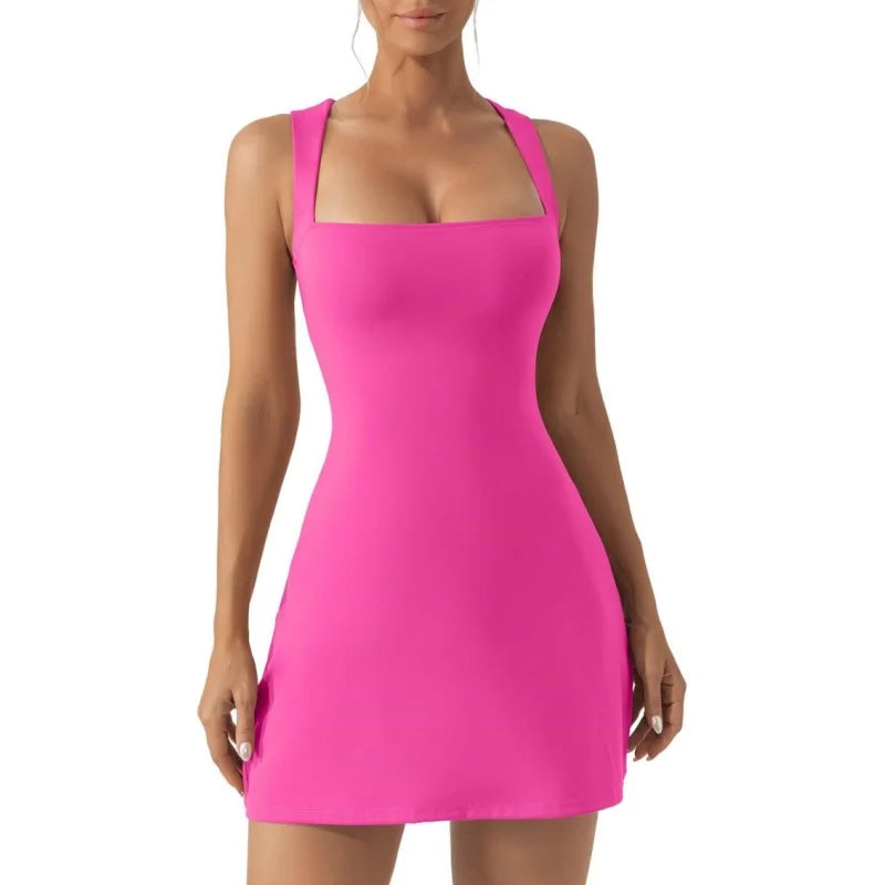 Women's Sleeveless Square-Neck Mini Tennis Dress