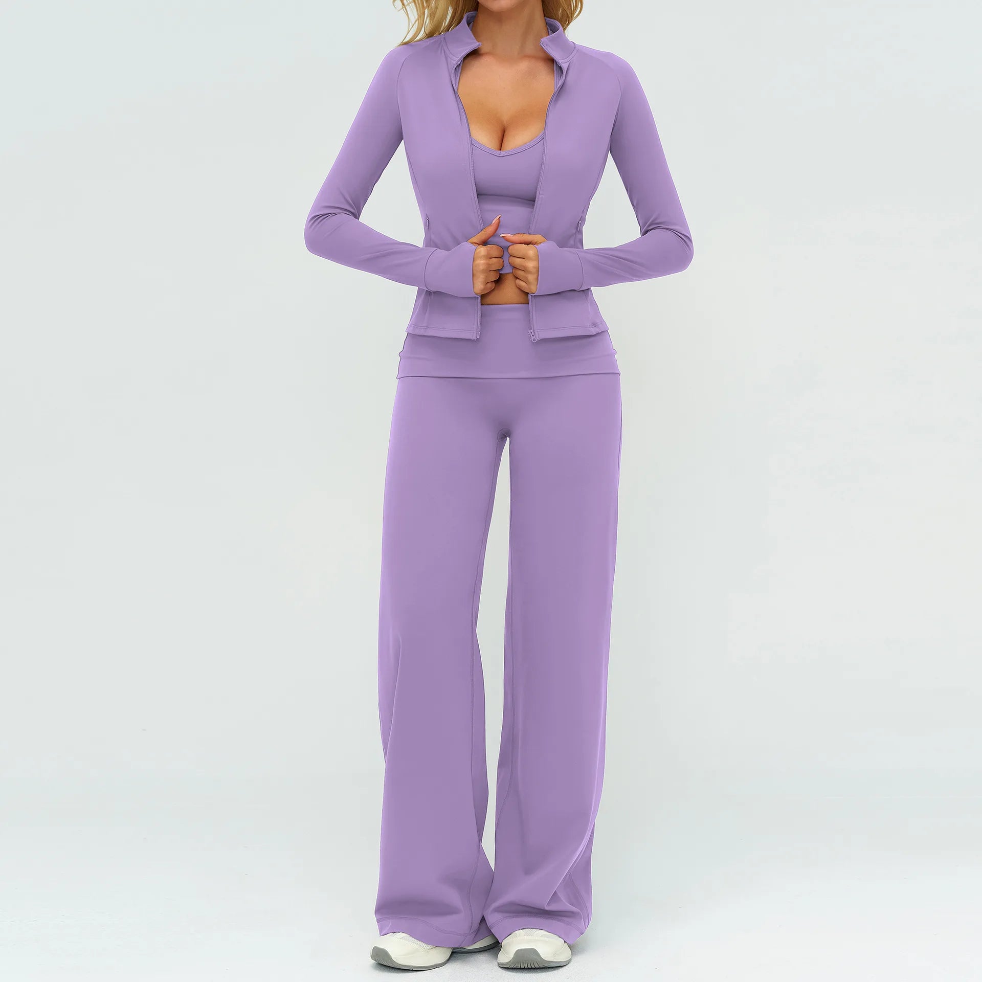 Halter Bra, Zip Jacket & Wide Leg Yoga Set