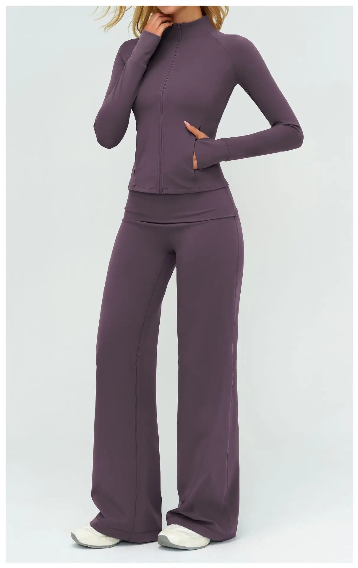 Halter Bra, Zip Jacket & Wide Leg Yoga Set