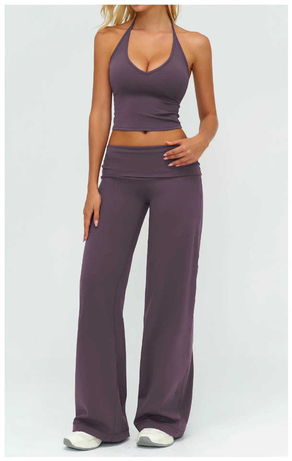 Halter Bra, Zip Jacket & Wide Leg Yoga Set
