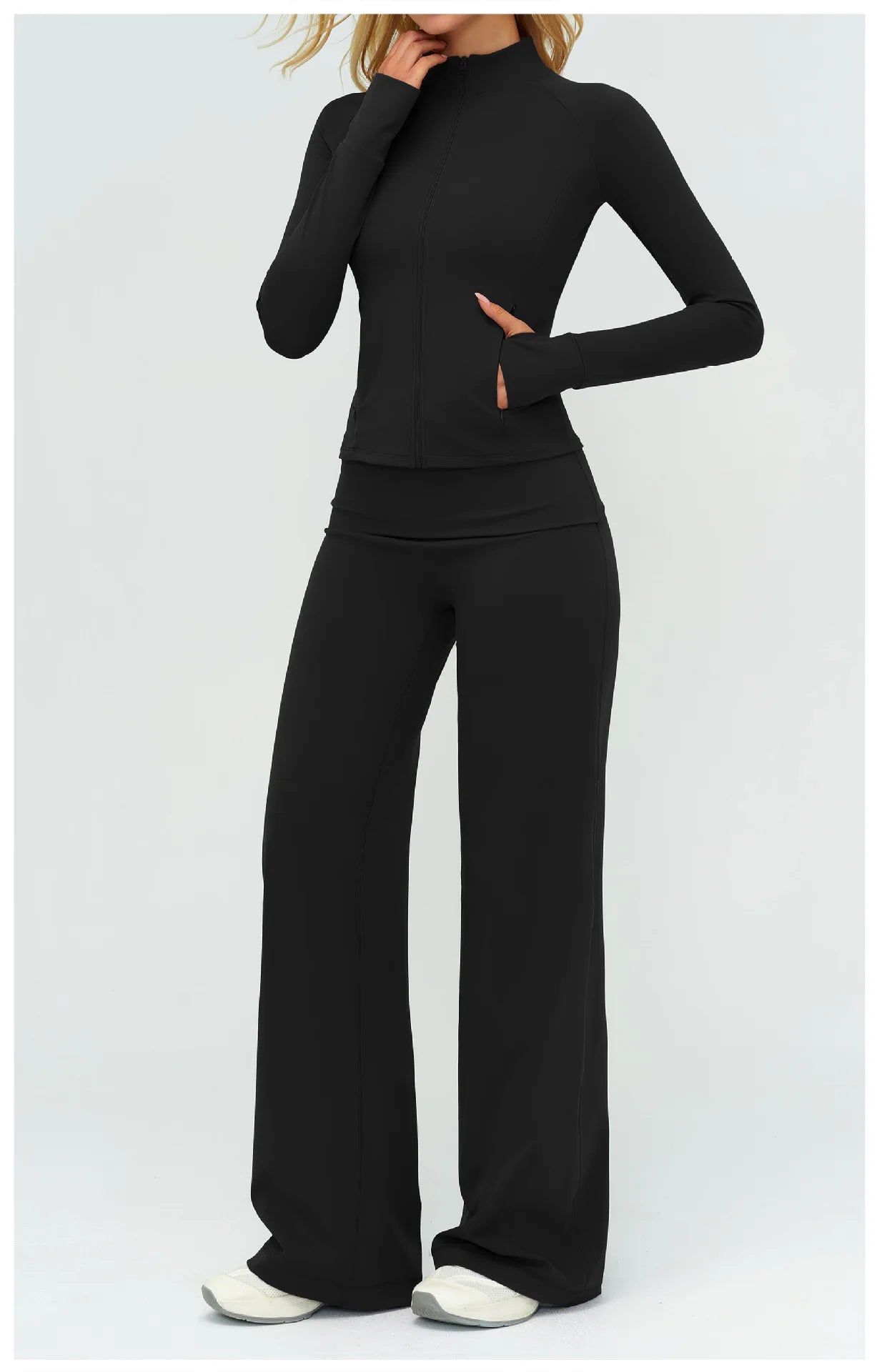 Halter Bra, Zip Jacket & Wide Leg Yoga Set