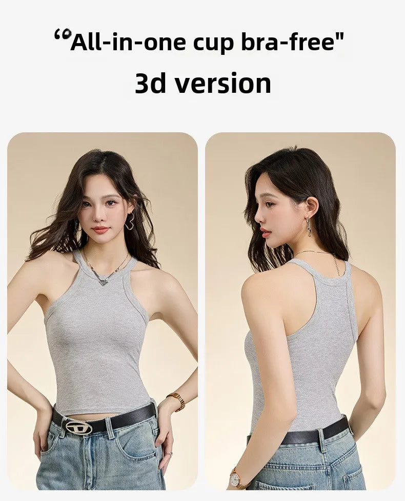 Halter Neck Camisole Top with Built-In Bra