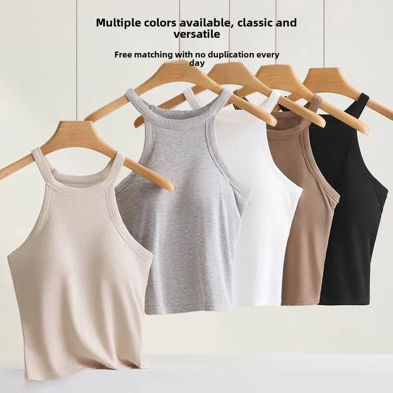 Halter Neck Camisole Top with Built-In Bra