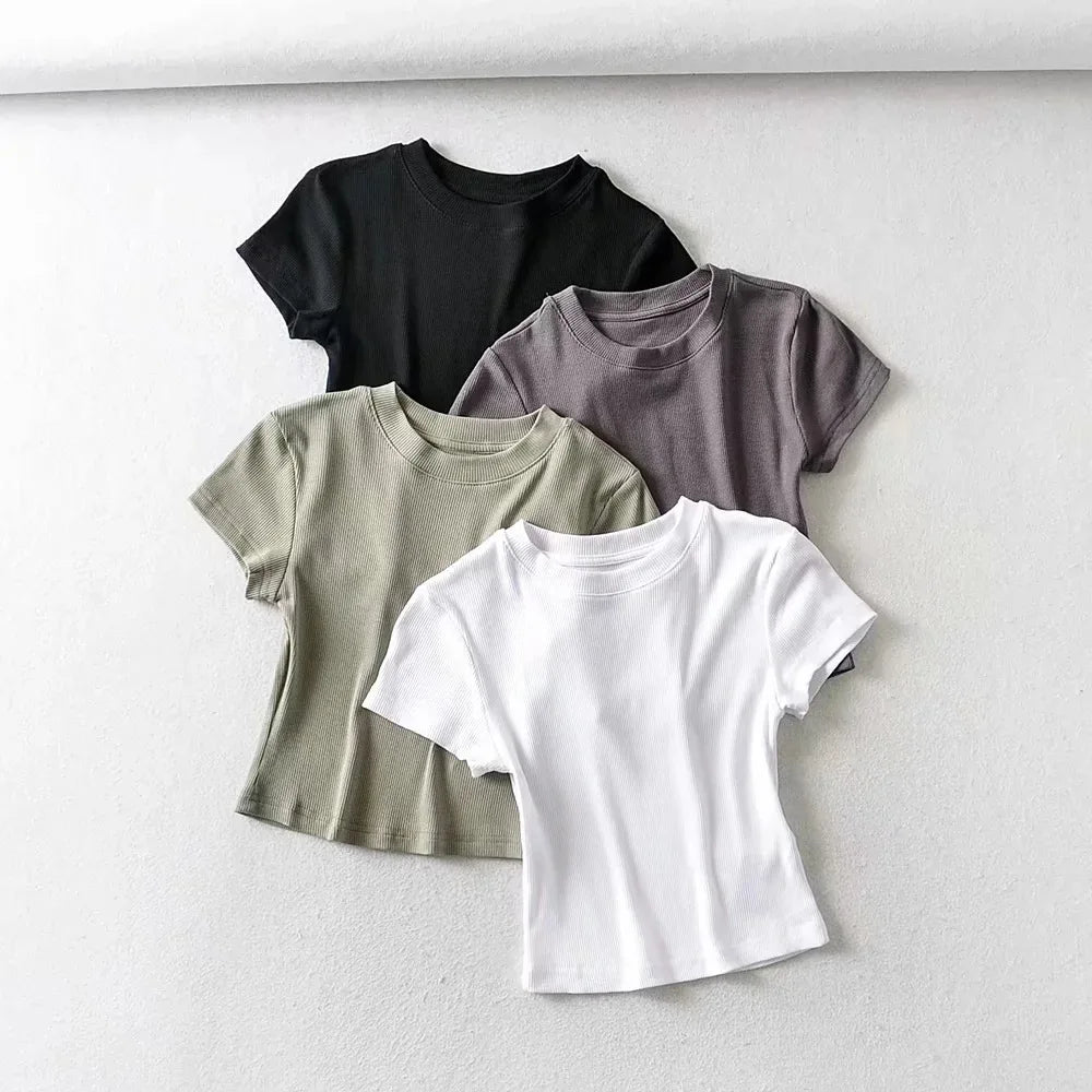 Women's Slim-Fit Short Sleeve Crop Top