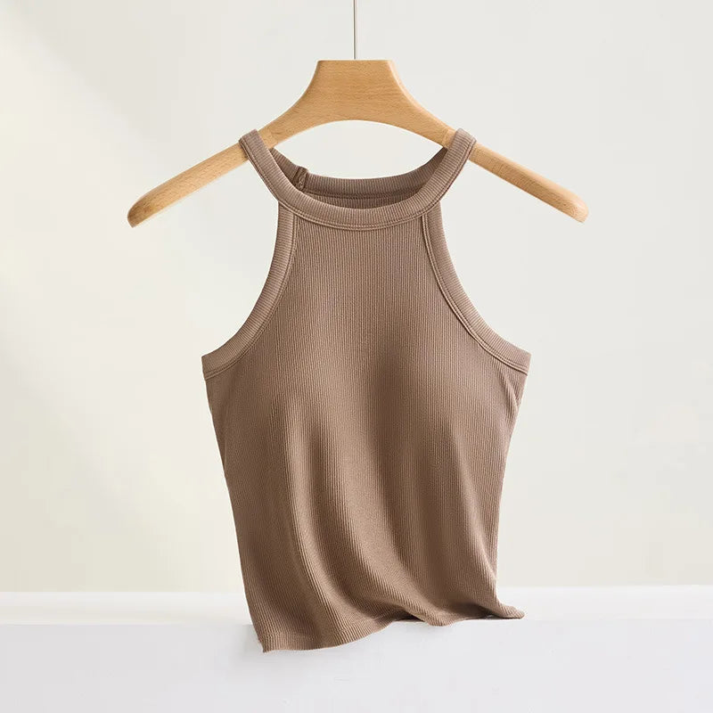 Halter Neck Camisole Top with Built-In Bra