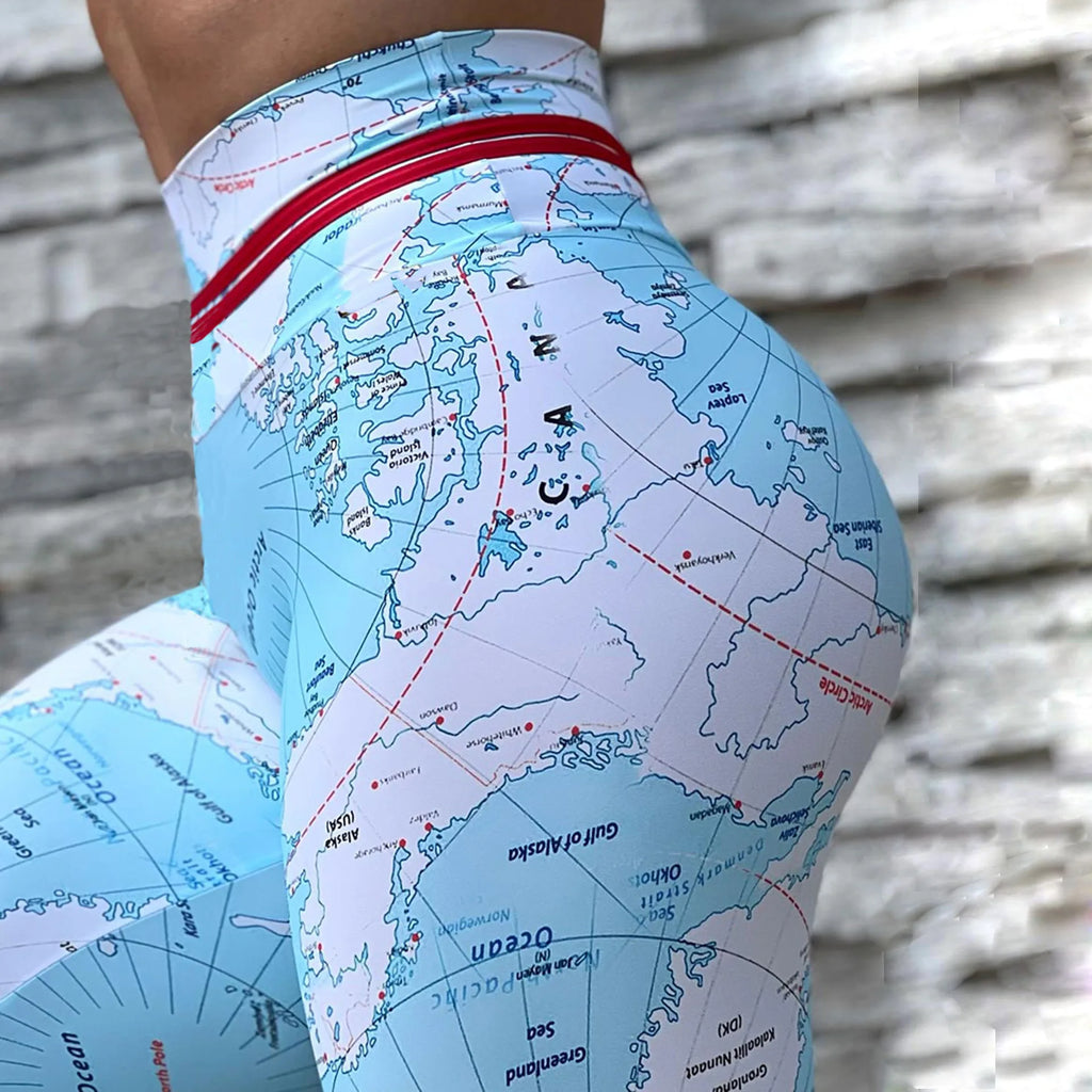 Women's Map Print High-Waist Skinny Leggings