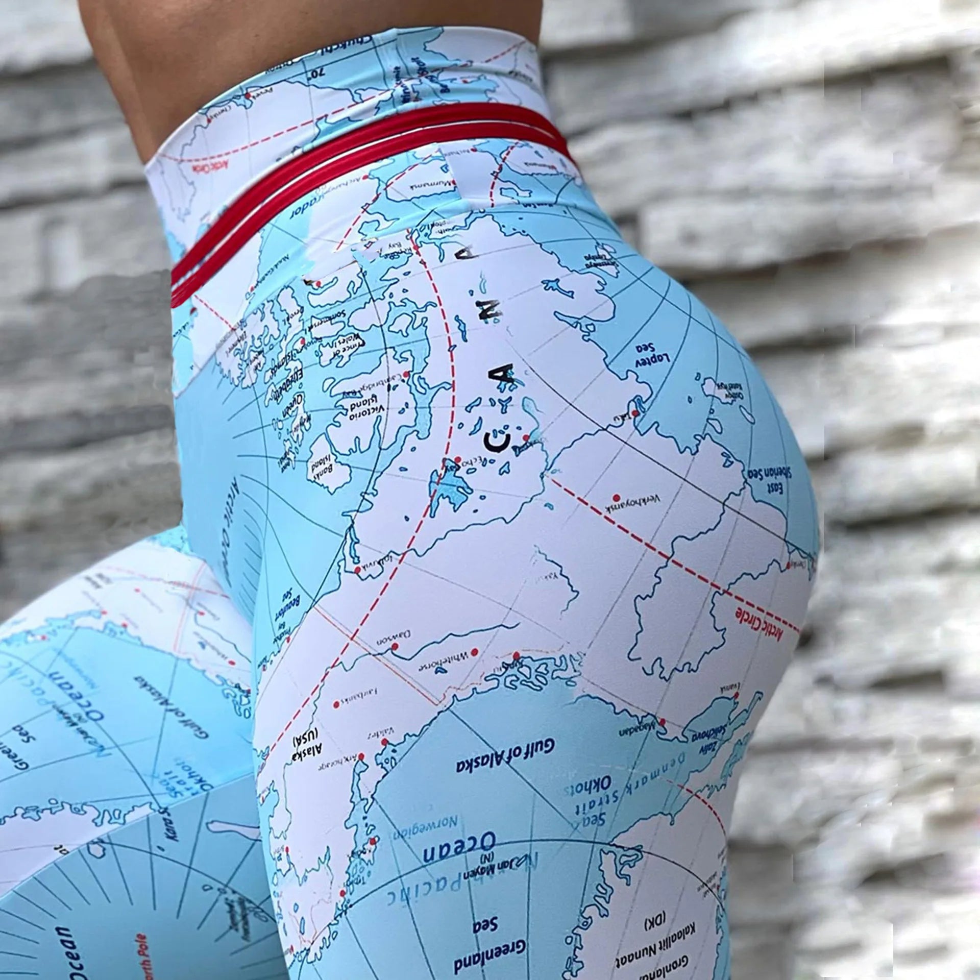 Women's Map Print High-Waist Skinny Leggings