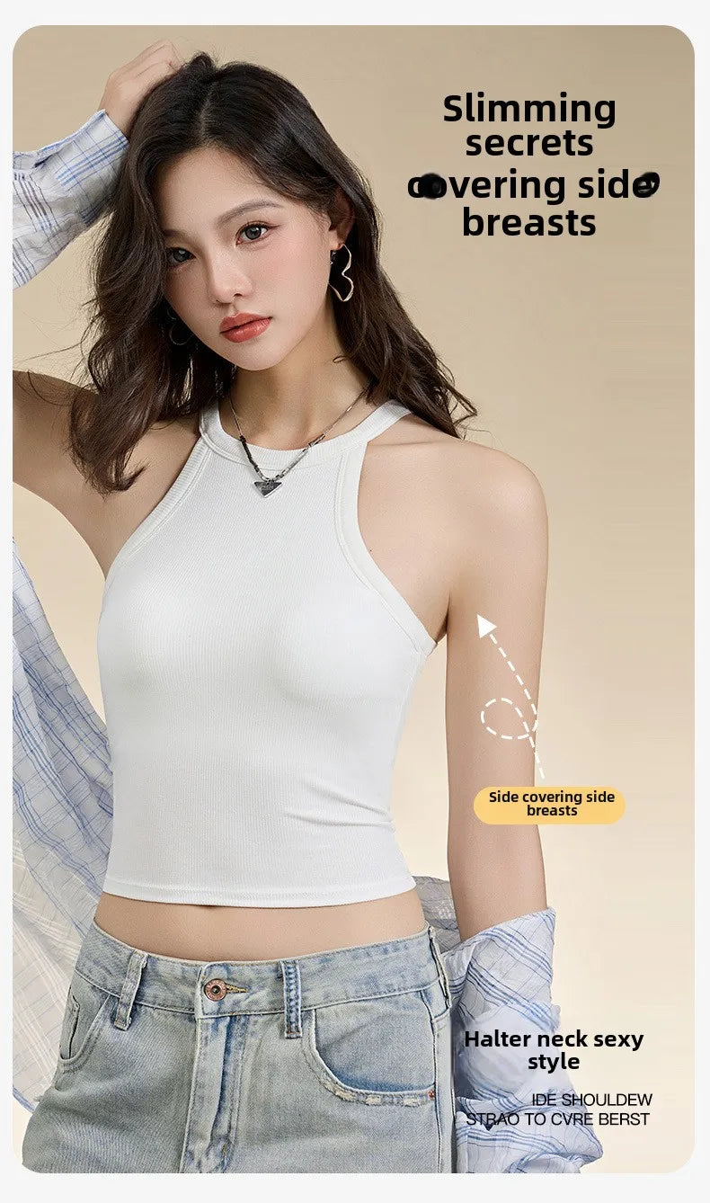Halter Neck Camisole Top with Built-In Bra