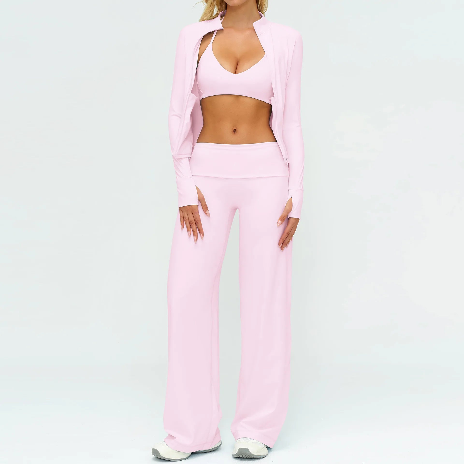 Halter Bra, Zip Jacket & Wide Leg Yoga Set