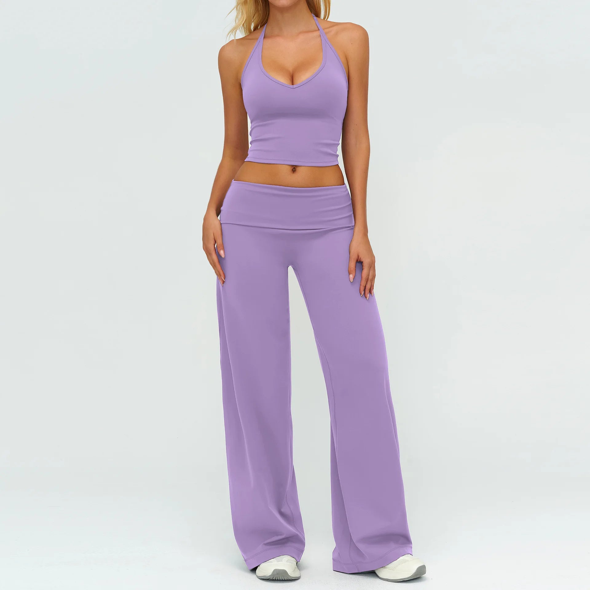 Halter Bra, Zip Jacket & Wide Leg Yoga Set