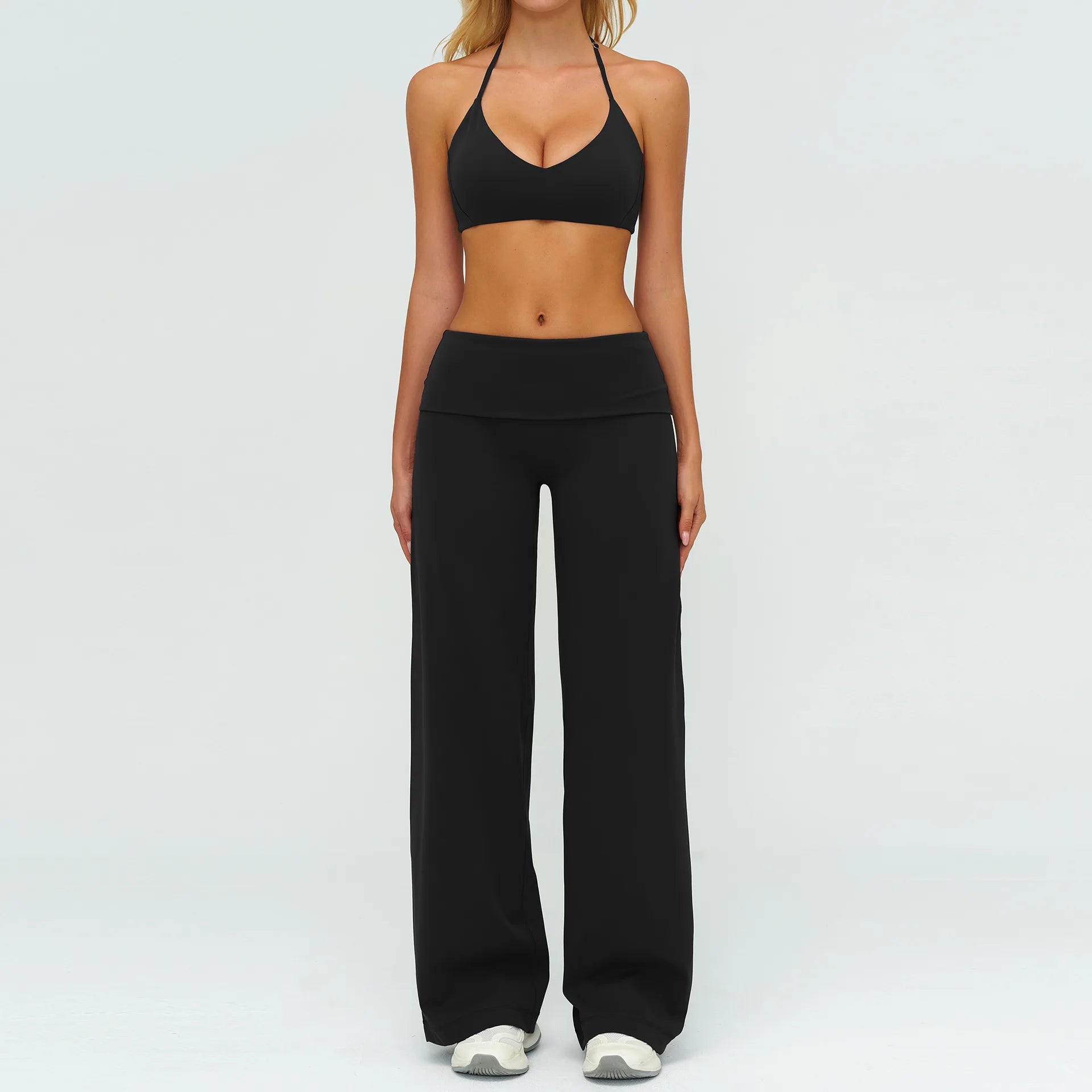 Halter Bra, Zip Jacket & Wide Leg Yoga Set