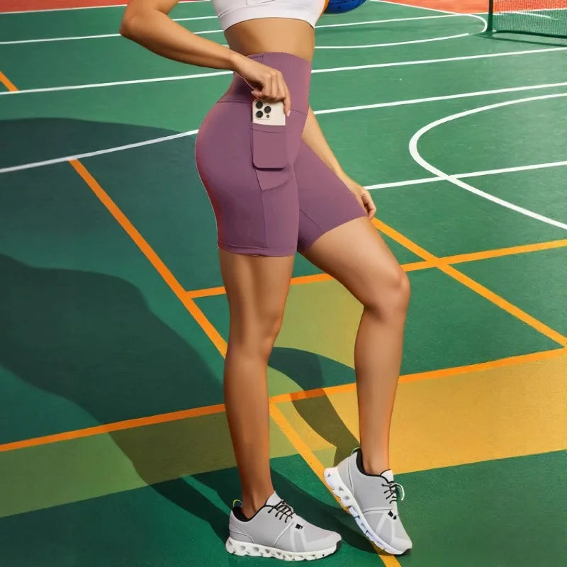 High-Waist Yoga Shorts with Pockets